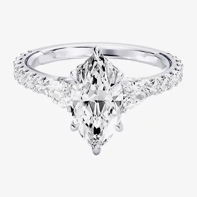 Enchanted Disney Fine Jewelry Belle (F / Si1) Womens 2 1/3 CT. T.W. Lab Grown White Diamond 10K Gold Marquise Beauty and the Beast Princess Side Stone Engagement Ring