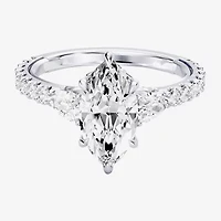 Enchanted Disney Fine Jewelry Belle (F / Si1) Womens 2 1/3 CT. T.W. Lab Grown White Diamond 10K Gold Marquise Beauty and the Beast Princess Side Stone Engagement Ring