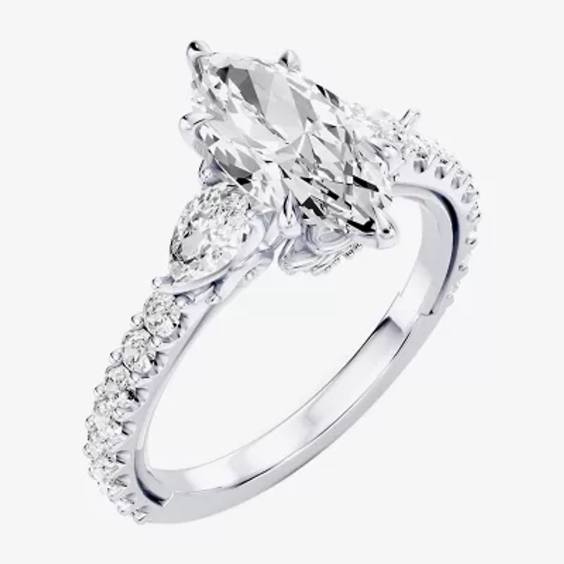 Enchanted Disney Fine Jewelry Belle (F / Si1) Womens 2 1/3 CT. T.W. Lab Grown White Diamond 10K Gold Marquise Beauty and the Beast Princess Side Stone Engagement Ring