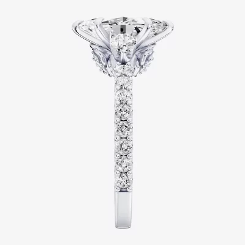 Enchanted Disney Fine Jewelry Belle (F / Si1) Womens 2 1/3 CT. T.W. Lab Grown White Diamond 10K Gold Marquise Beauty and the Beast Princess Side Stone Engagement Ring