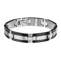 Mens ¼ CT. T.W. Diamond Stainless Steel & Black IP Link Bracelet