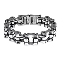 Mens Stainless Steel & Black IP Motorcycle Bracelet