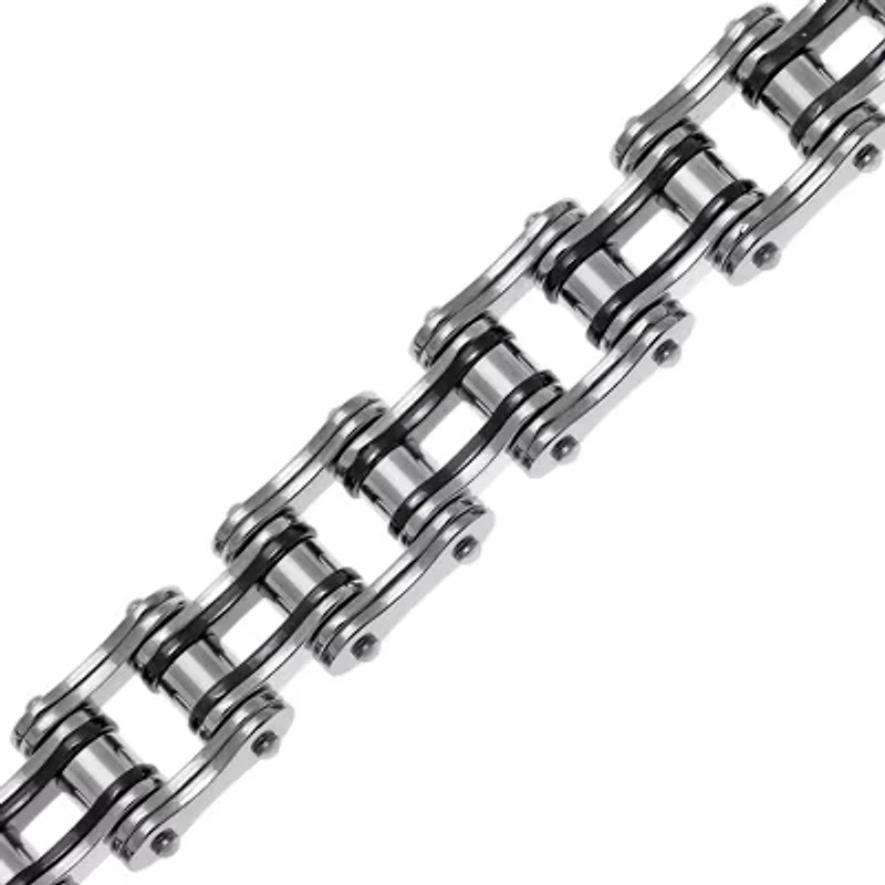 Mens Stainless Steel & Black IP Motorcycle Bracelet