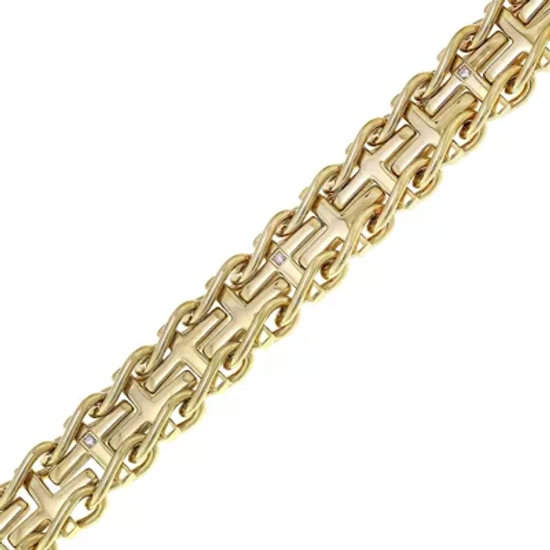 Mens Diamond-Accent Stainless Steel Railroad Cross Bracelet