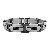 Mens Stainless Steel & Black IP Cable Link Bracelet
