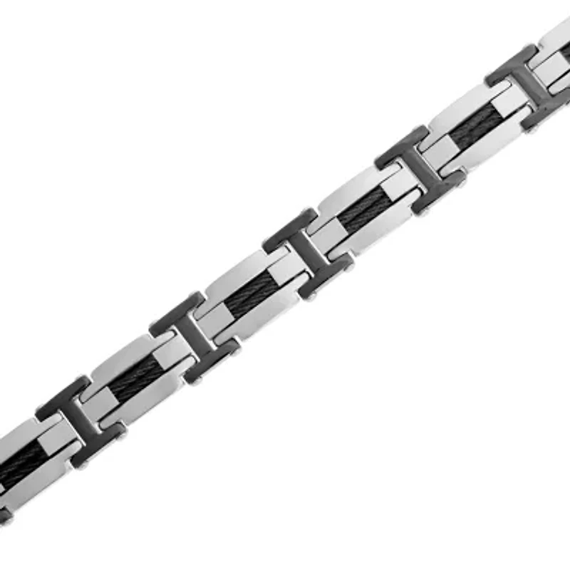 Mens Stainless Steel & Black IP Cable Link Bracelet