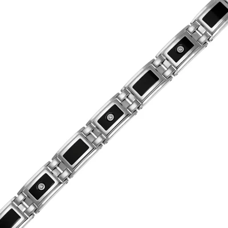 Mens 1/8 CT. T.W. Diamond Stainless Steel & Resin Link Bracelet