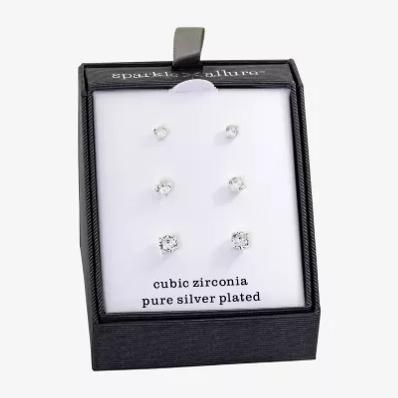 Sparkle Allure Womens Cubic Zirconia 3 Pair Earring Set