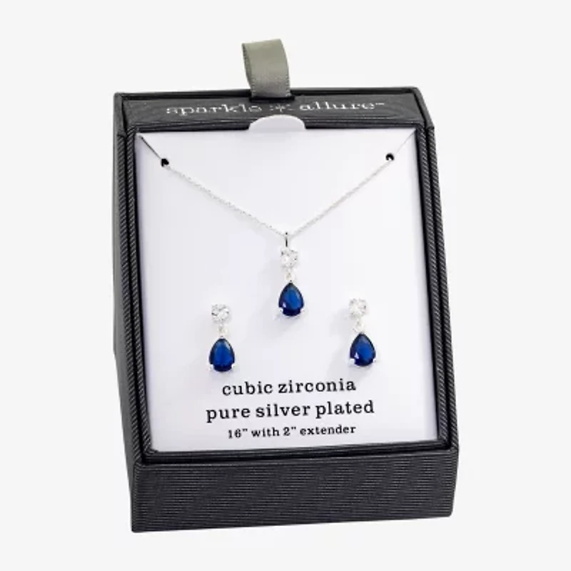 Sparkle Allure 2-pc. Pure Silver Over Brass Montana Pear Two Stone Cubic Zirconia Drop Jewelry Set