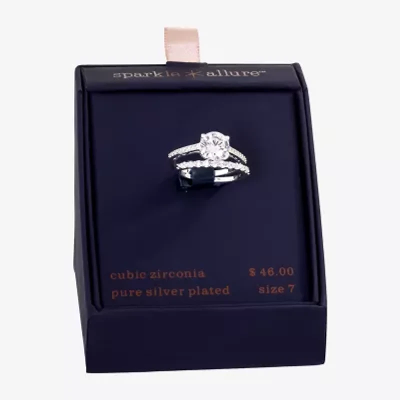 Sparkle Allure Womens Cubic Zirconia Pure Silver Over Brass Hypoallergenic Ring Set
