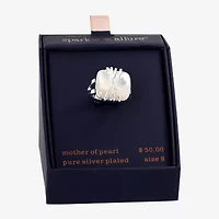 Sparkle Allure Womens White Mother Of Pearl Pure Silver Over Brass Hypoallergenic Cocktail Ring