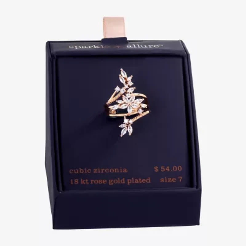 Sparkle Allure Womens White Cubic Zirconia 14k Rose Gold Over Brass Flower Hypoallergenic Bypass  Cocktail Ring