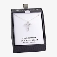 Sparkle Allure Womens Cubic Zirconia Pure Silver Over Brass Cross 16 Inch Pendant Necklace