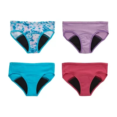 Hanes Big Kid Girls 4 Pack Period + Leak Resistant Multi-Pack Hipster Panty Gucprd