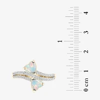 Womens 1/5 CT. Genuine White Opal 10K Gold Heart Crossover Cocktail Ring