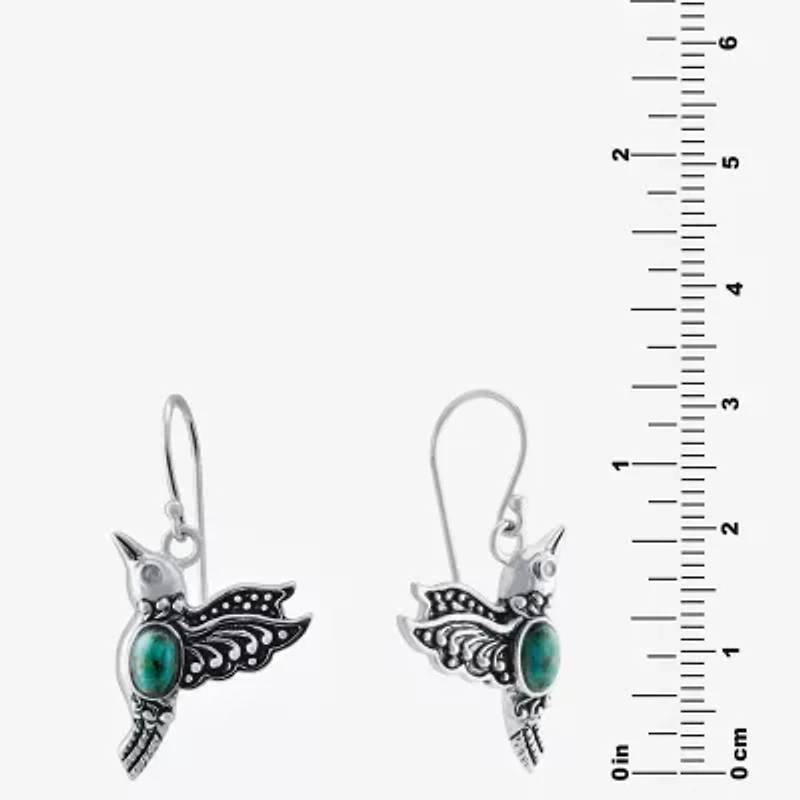 Hummingbird Womens Enhanced Blue Turquoise Sterling Silver Round Drop Earrings
