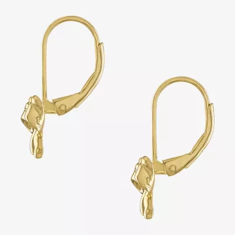 Girls White Diamond 14K Gold Over Silver Bow Drop Earrings
