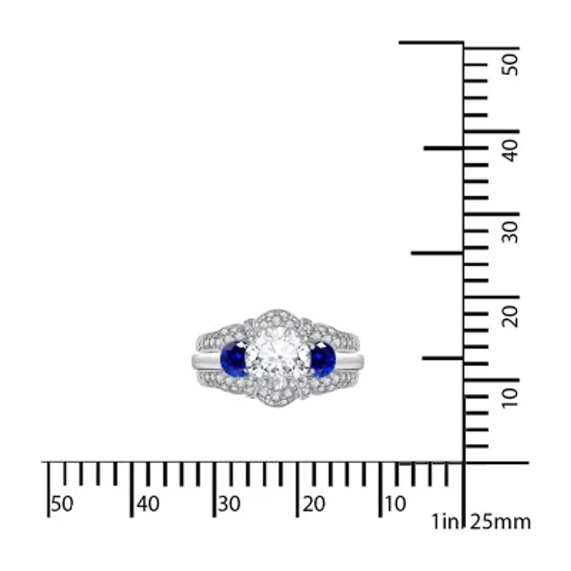DiamonArt® Womens Cubic Zirconia & Simulated Blue Sapphire Sterling Silver Bridal Set