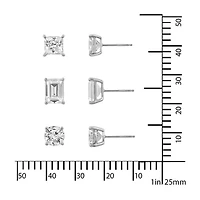 Diamonart Womens Cubic Zirconia Sterling Silver 3 Pair Earring Set