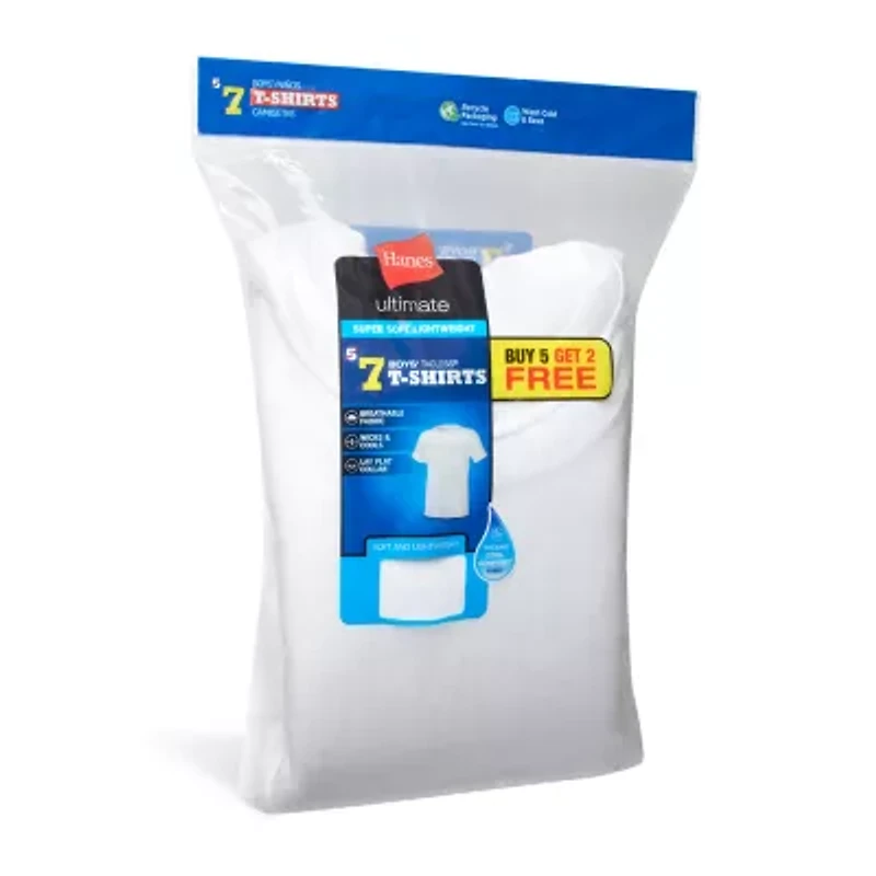 Hanes Big Boys 5 + 2 Crew Neck Short Sleeve T-Shirt Bonus Pack