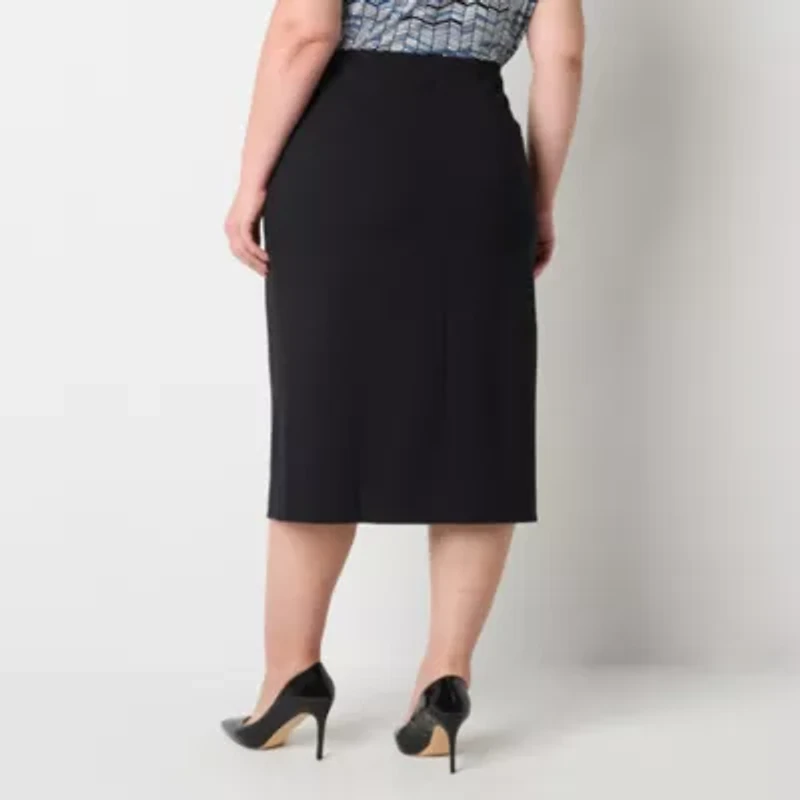 Liz Claiborne Ponte Womens Mid Rise Stretch Fabric Midi Pencil Skirt Plus