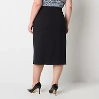 Liz Claiborne Ponte Womens Mid Rise Stretch Fabric Midi Pencil Skirt Plus