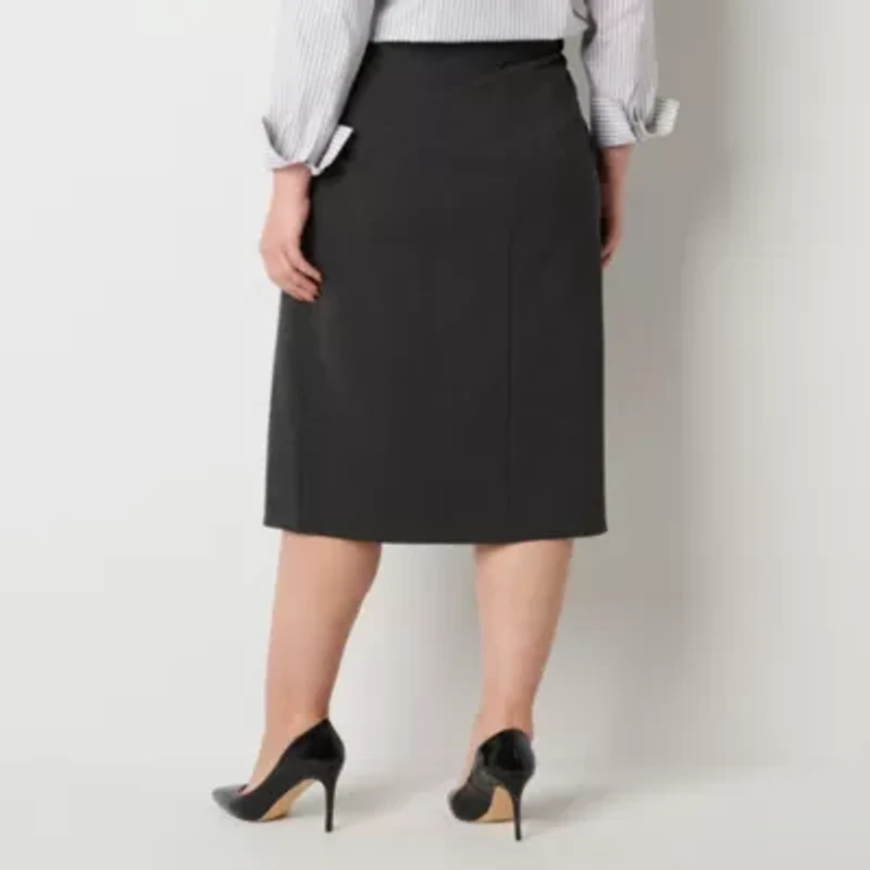 Liz Claiborne Ponte Womens Plus Mid Rise Stretch Fabric Midi Pencil Skirt