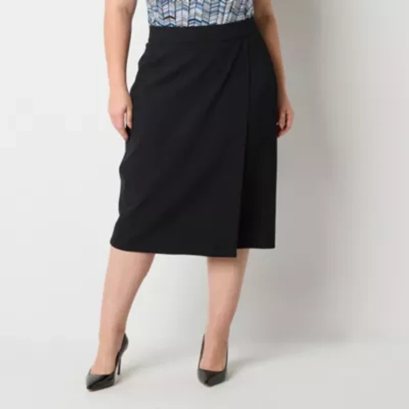 Liz Claiborne Ponte Womens Mid Rise Stretch Fabric Midi Pencil Skirt Plus