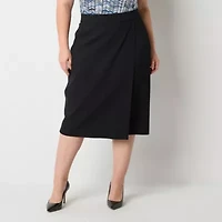 Liz Claiborne Ponte Womens Mid Rise Stretch Fabric Midi Pencil Skirt Plus