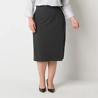 Liz Claiborne Ponte Womens Plus Mid Rise Stretch Fabric Midi Pencil Skirt