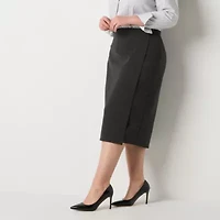 Liz Claiborne Ponte Womens Plus Mid Rise Stretch Fabric Midi Pencil Skirt