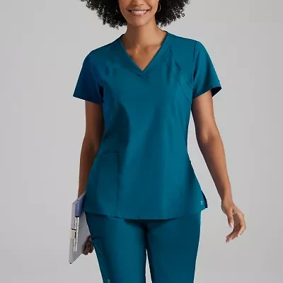 Barco One 5105 Racer 4-Pocket Womens Plus Tall V Neck Short Sleeve Tag Free Stretch Fabric Moisture Wicking Scrub Top