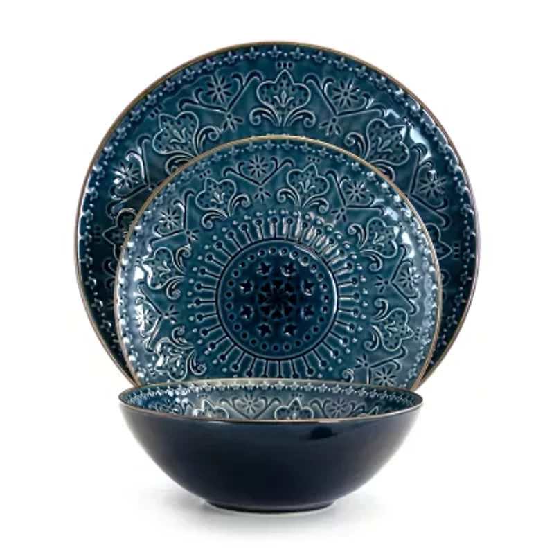 Elama Deep Sea Mozaic 16-pc. Stoneware Dinnerware Set
