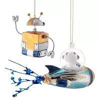 North Pole Trading Co. Robot And Space Ship Set 2-pc. Christmas Ornament