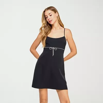 City Triangle Embellished Bow Womens Juniors A-Line Dress