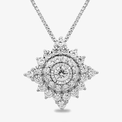 Womens 1/ CT. T.W. Lab Grown White Diamond 10K White Gold Inch Pendant Necklace