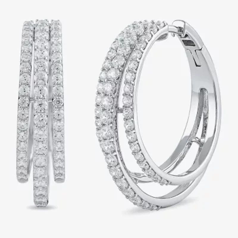 Womens 2 CT. T.W. Lab Grown White Diamond 10K White Gold 26.1mm Hoop Earrings