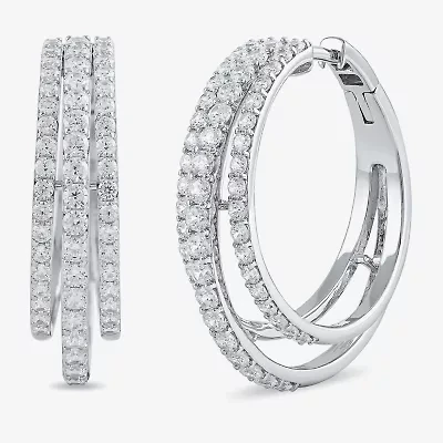 Womens 2 CT. T.W. Lab Grown White Diamond 10K White Gold 26.1mm Hoop Earrings