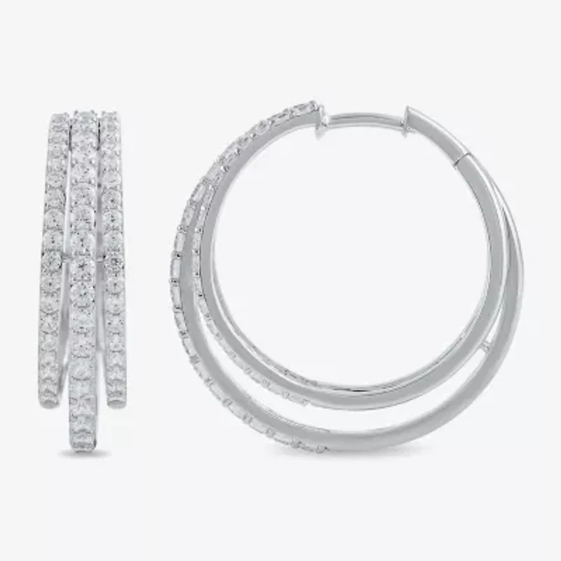 Womens 2 CT. T.W. Lab Grown White Diamond 10K White Gold 26.1mm Hoop Earrings