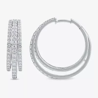Womens 2 CT. T.W. Lab Grown White Diamond 10K White Gold 26.1mm Hoop Earrings