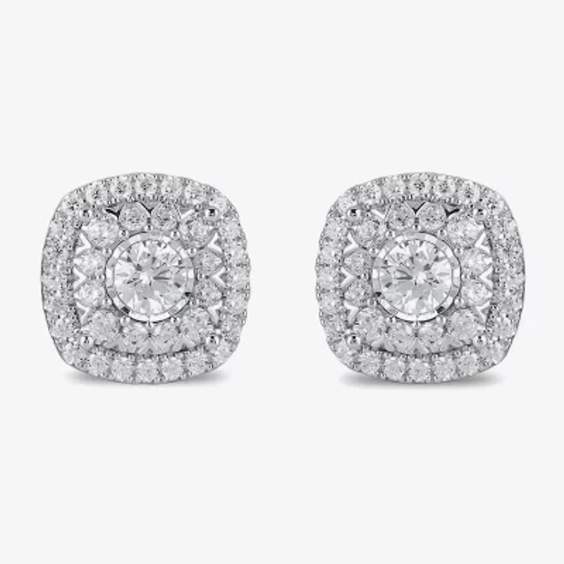 1 CT. T.W. Lab Grown White Diamond 10K White Gold 10.3mm Cushion Stud Earrings