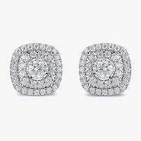 1 CT. T.W. Lab Grown White Diamond 10K White Gold 10.3mm Cushion Stud Earrings