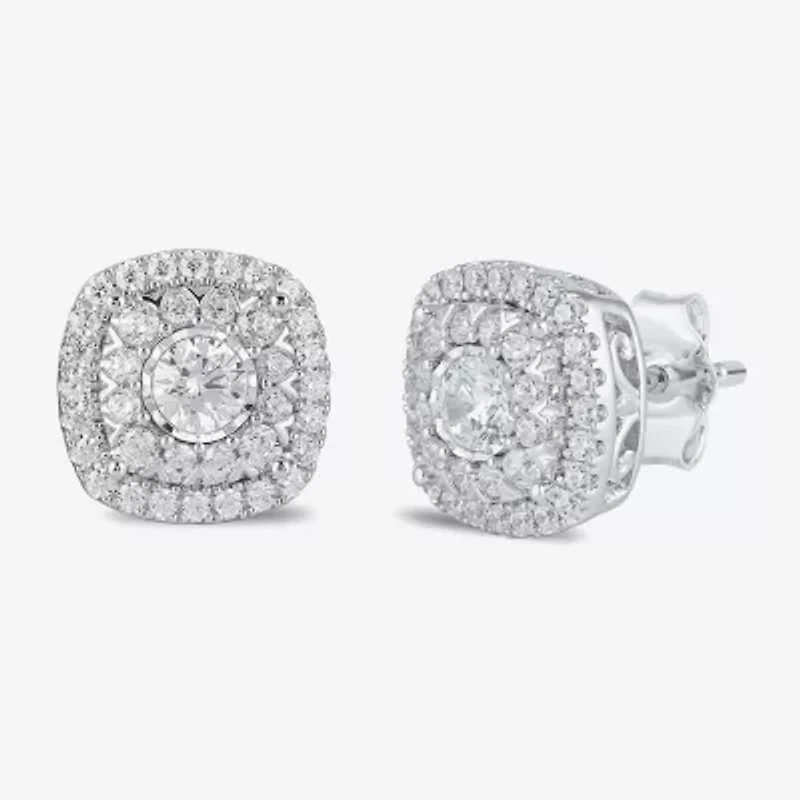 1 CT. T.W. Lab Grown White Diamond 10K White Gold 10.3mm Cushion Stud Earrings