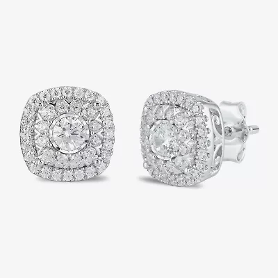 1 CT. T.W. Lab Grown White Diamond 10K White Gold 10.3mm Cushion Stud Earrings