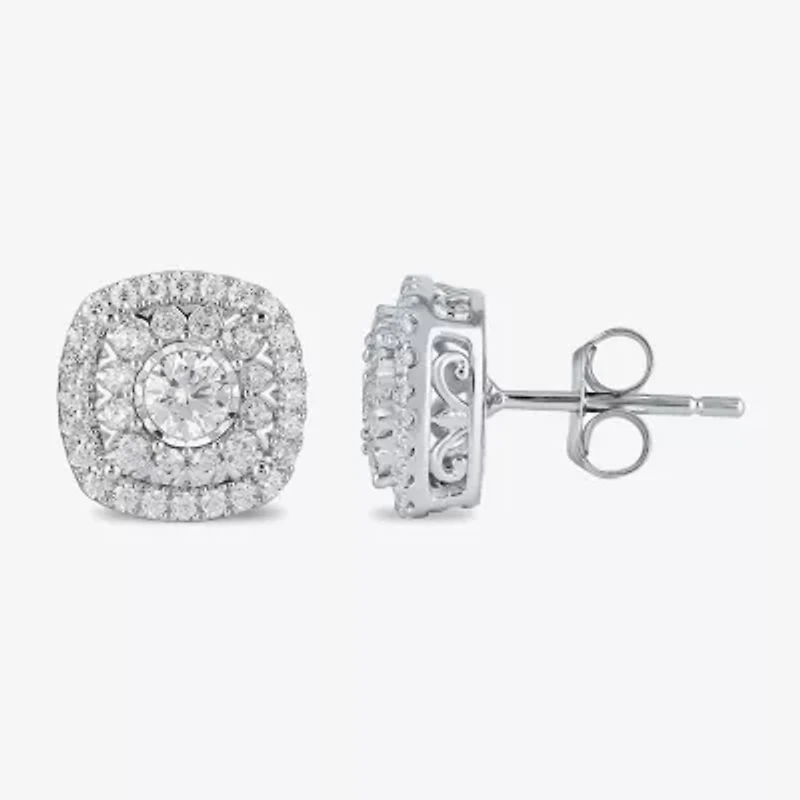 1 CT. T.W. Lab Grown White Diamond 10K White Gold 10.3mm Cushion Stud Earrings