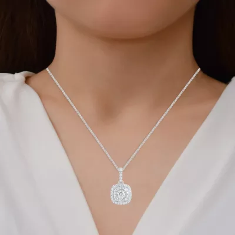 Womens 1 CT. T.W. Lab Grown White Diamond 10K White Gold Cushion 18 Inch Pendant Necklace