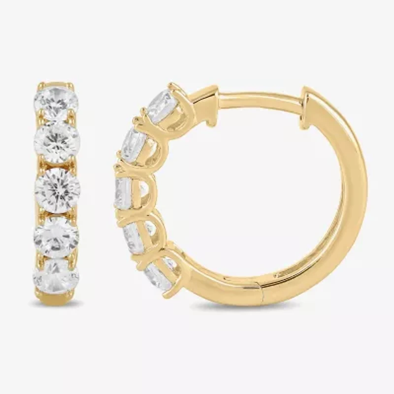 Womens 1 CT. T.W. Lab Grown White Diamond 10K White Gold 14.5mm Hoop Earrings