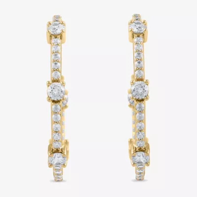 Womens 1 CT. T.W. Lab Grown White Diamond 10K Gold 25.8mm Hoop Earrings