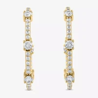 Womens 1 CT. T.W. Lab Grown White Diamond 10K Gold 25.8mm Hoop Earrings