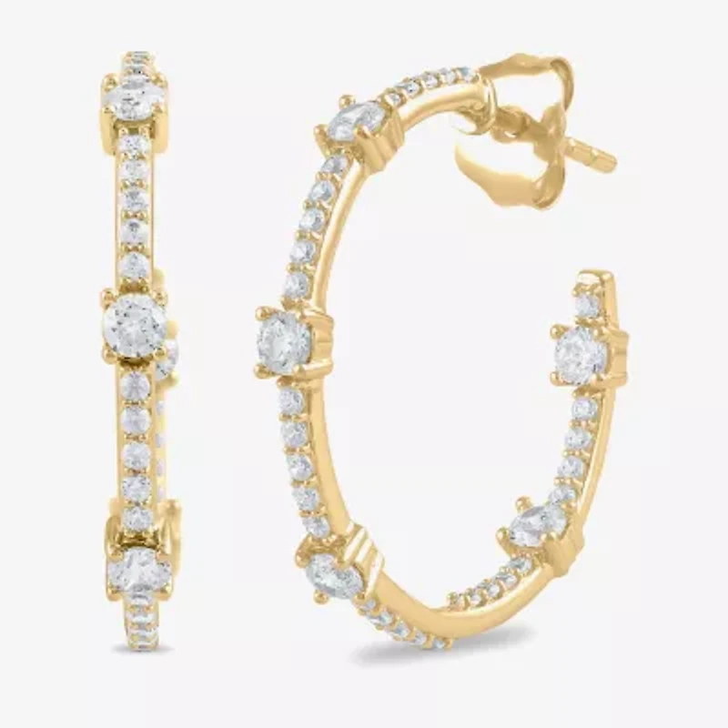 Womens 1 CT. T.W. Lab Grown White Diamond 10K Gold 25.8mm Hoop Earrings